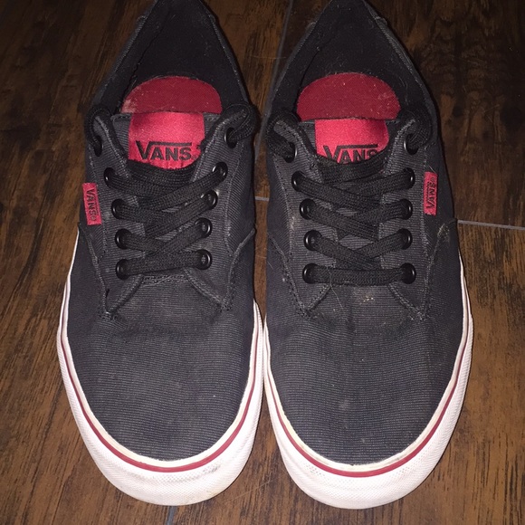 black and red low top vans
